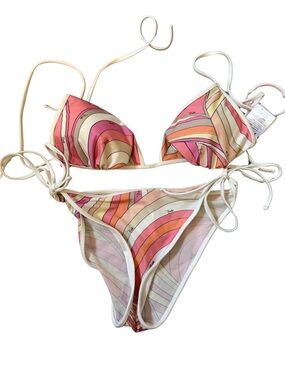 EMILIO PUCCI Pink & Cream Stripe Tie Bikini Set